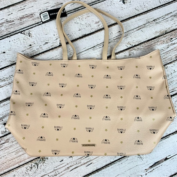 NWT Rampage Wing Logo Shoulder Bag Tote Purse Carryall Roomy Almond Weekender - Picture 3 of 15